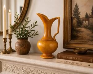 Vintage Royal Haeger Mustard Gold Pottery Ewer Pitcher MCM Art Vase 10 Inch